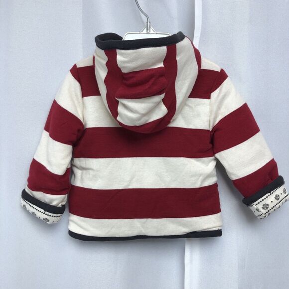 Burt's Bees Baby Hooded Jacket 6-9 Months Red White Stripe Organic Cotton - Picture 3 of 12
